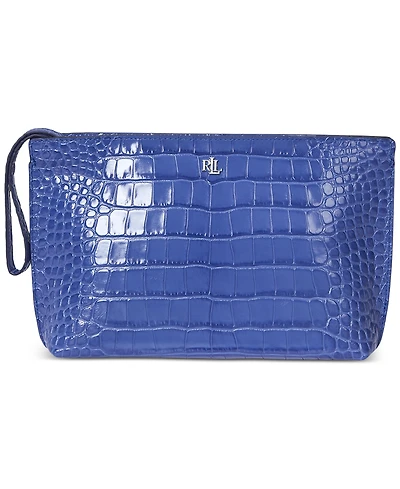 Lauren Ralph Lauren Crocodile-Embossed Leather Large Pouch