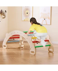 4-in-1 Multifunctional Wooden Climbing Toys with Rocker and Crawling Tunnel