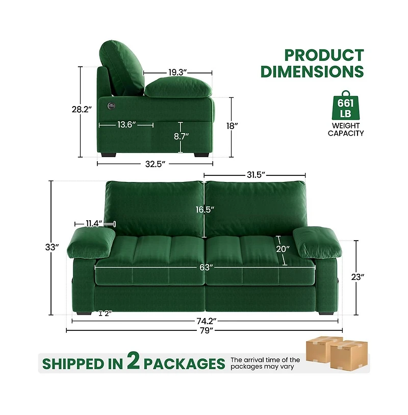 Yaheetech 2-Seater Velvet Couch with Pillow Top Arms, Blue