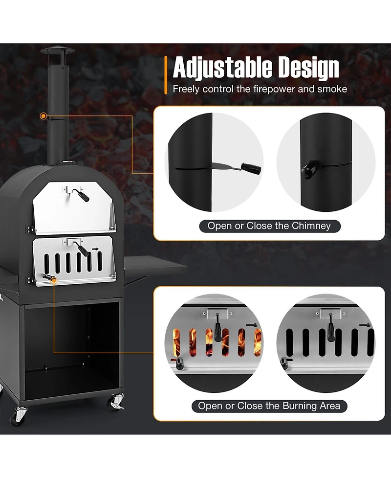 Outdoor Pizza Oven with Protective Cover and Grill Racks and Built-in Thermometer