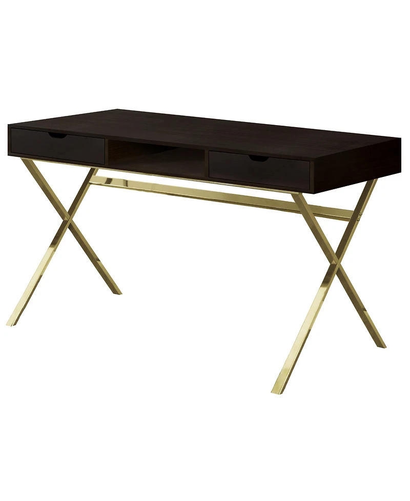 24" Dark Brown and Gold Computer Desk With Two Drawers