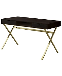 24" Dark Brown and Gold Computer Desk With Two Drawers
