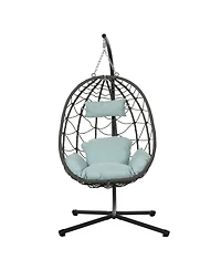 Egg Chair with Stand Indoor Outdoor Swing Chair Patio Wicker Hanging Egg Chair Hanging Basket Chair with Stand