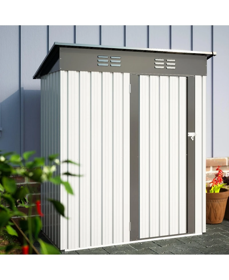 5 X 3 Ft Outdoor Storage Shed, Galvanized Metal Garden Shed With Lockable Doors, Tool Storage Shed For Patio Lawn Backyard Trash Cans