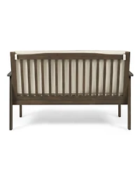 1-Piece Outdoor Acacia Wood Loveseat with Cream Cushions