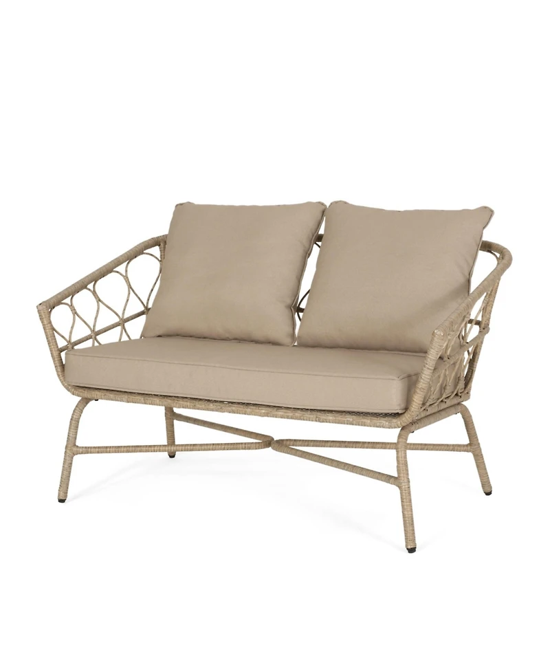Outdoor Loveseat, 2 Seater Patio Sofa with Wicker Weave and Durable Cushions, Durable Rattan Finish