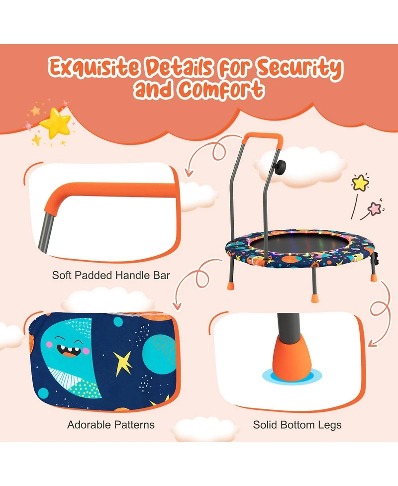 36 Inch Mini Trampoline with Colorful Led Lights and Bluetooth Speaker