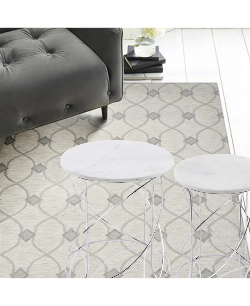 Contemporary Marble Round Accent Table for Living Room-Set of 2
