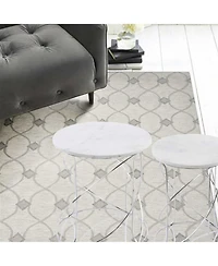 Contemporary Marble Round Accent Table for Living Room-Set of 2