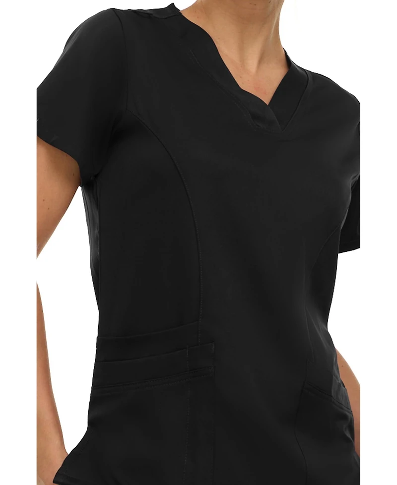 Medichic Women's Eleanor 3-Pocket Stretch V-Neck Scrub Top Shocking Pink Medium