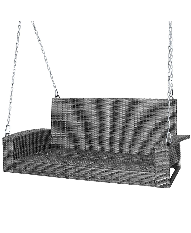 2-Person Patio Pe Wicker Hanging Porch Swing Bench Chair Cushion 800 Pounds