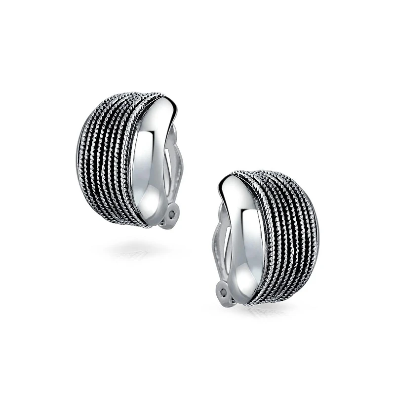 Bling Jewelry Twisted Cable Chain Clip-On Earrings for Non-Pierced Ears Oxidized Silver Brass