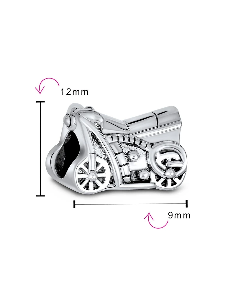 Bling Jewelry Biker Chick Motorcycle Charm Bead Oxidized Sterling Silver for European Bracelet