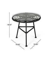 Modern Outdoor Metal Side Table with Thin Angled Legs, Tempered Glass Top