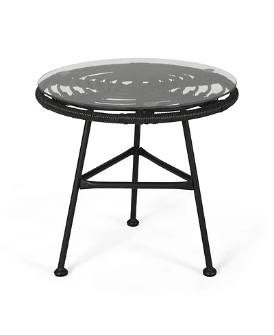 Modern Outdoor Metal Side Table with Thin Angled Legs, Tempered Glass Top