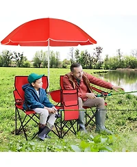 Portable Folding Picnic Double Chair With Umbrella