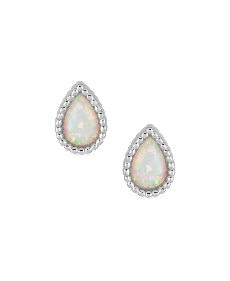 Bling Jewelry Tiny Petite Mini Teardrop Bezel Milgrain Created White Opal Stud Earrings .925 Sterling Silver