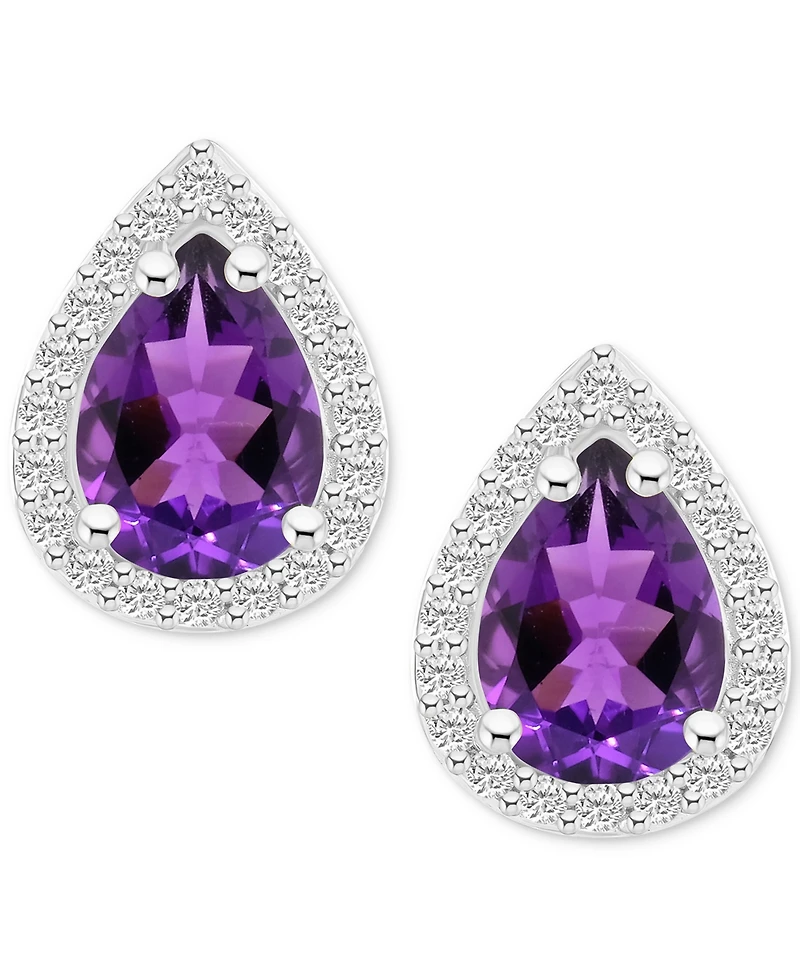Amethyst (1-1/3 ct. t.w.) & Lab Grown White Sapphire (1/4 Stud Earrings 10k Gold (Also Additional Gemstones)