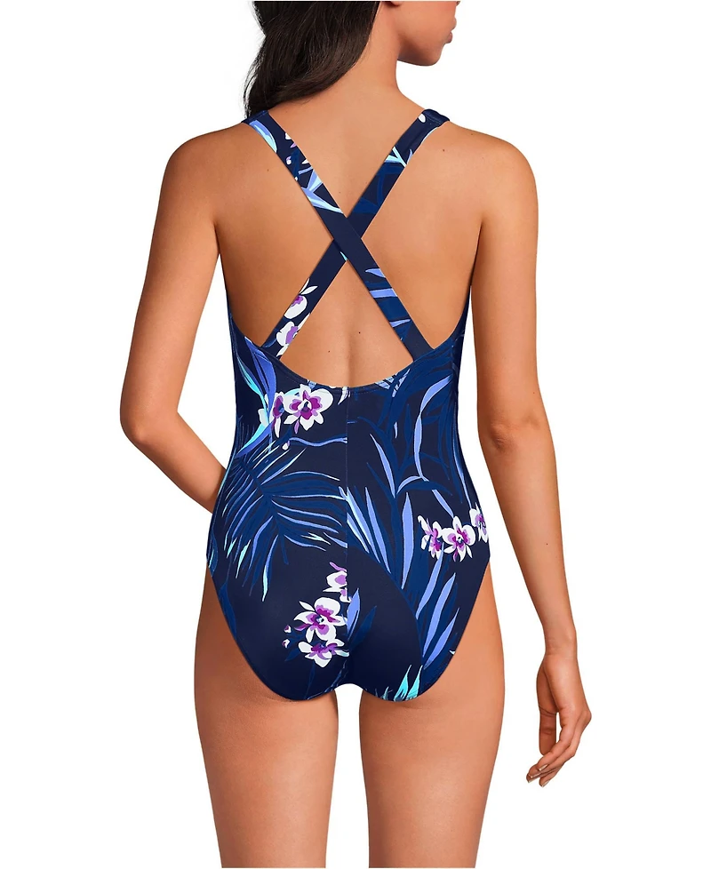 Lands' End Women's Tugless X-Back One Piece Swimsuit