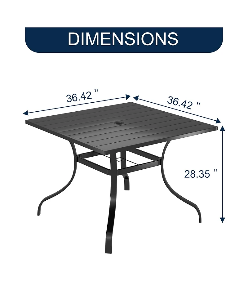 8-Piece Metal Outdoor Patio Dining Set with Square Table with 1.65 in. Umbrella Hole and Swivel Chairs