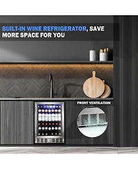 Cowsar 24" Wine Refrigerator, 5.1 Cu.Ft Beverage Cooler, Under Counter Stainless Steel Beverage Cooler with Glass Door