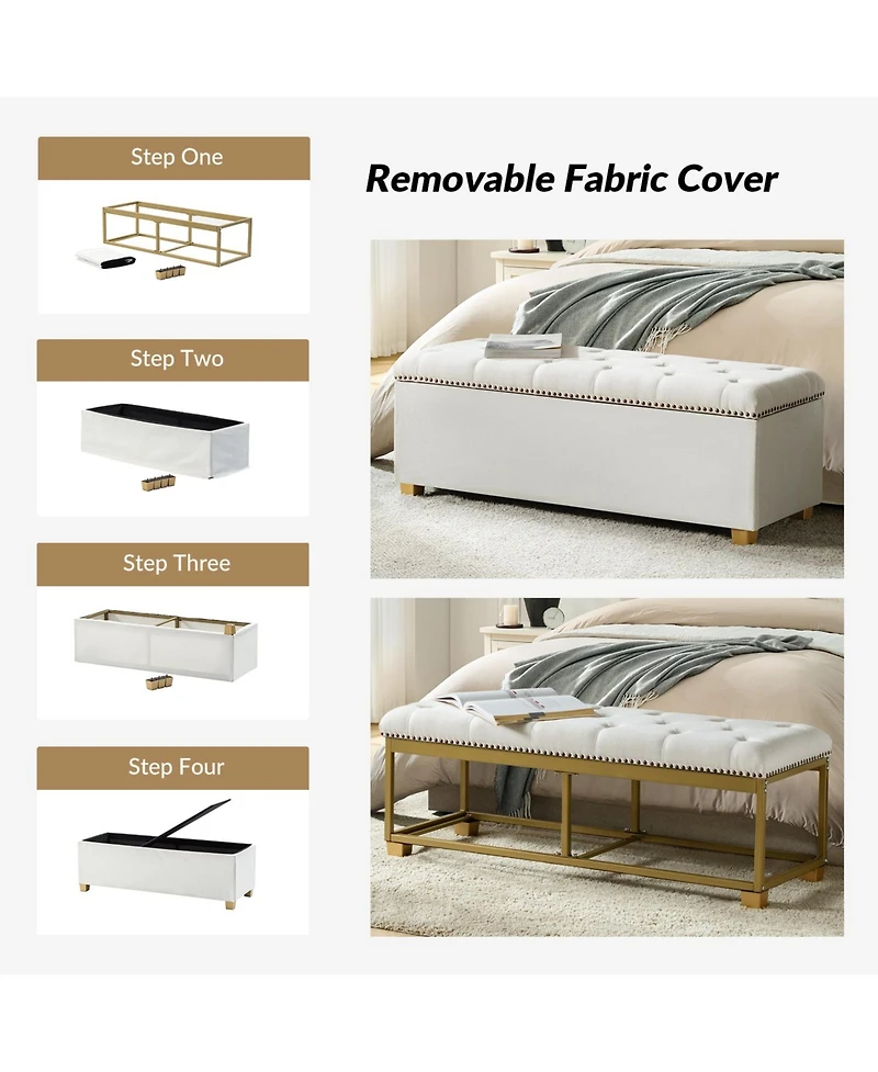 Lauris Classic Tufted Design Storage Bench with Nailhead Trim