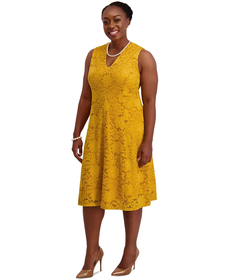Kasper Women's Sleeveless Lace Fit & Flare Dress, Regular Plus Sizes