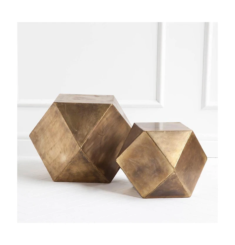 Rustic Charm Hexagonal End Table with Square Top and Distressed Wood Finish