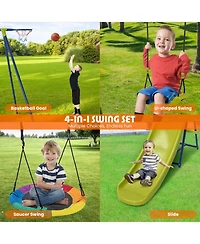 4-in-1 Heavy-Duty Metal Playset with Slide and Basketball Hoop
