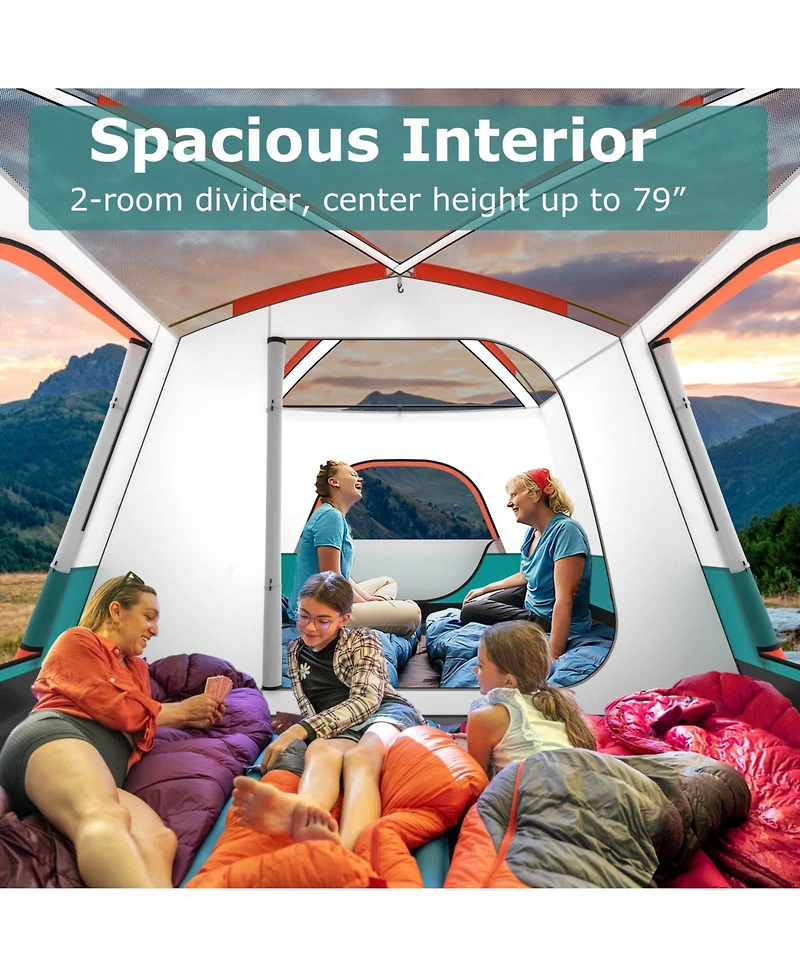 6-8 Person Camping Tent with Double Rooms and 2 Doors