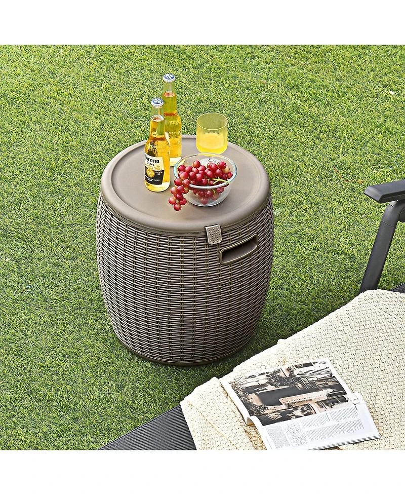 9.5 Gallon 4-in-1 Patio Rattan Cool Bar Cocktail Table Side Table
