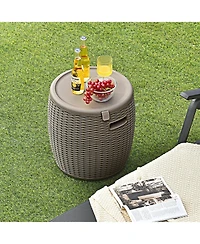 9.5 Gallon 4-in-1 Patio Rattan Cool Bar Cocktail Table Side Table