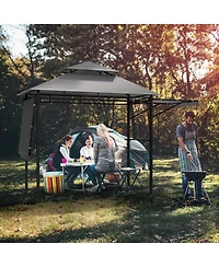 13.5 x 4 Feet Patio Bbq Grill Gazebo Canopy with Dual Side Awnings
