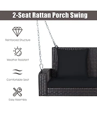 2-Person Patio Rattan Porch Swing with Cushions