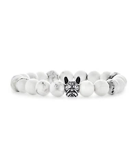 Bling Jewelry Pet Animal Charm Frenchie Dog Boxer Natural White Howlite Bead Stretch French Bulldog Bracelet Oxidized Silver Plated Adjustable
