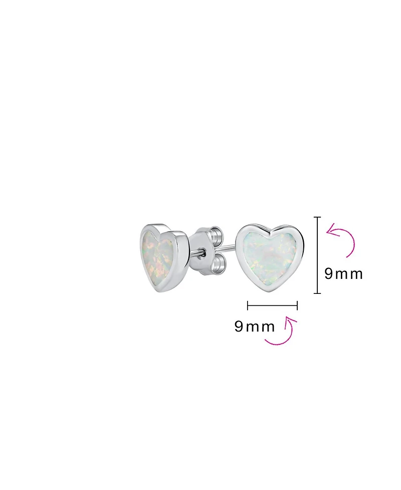 Bling Jewelry Romantic Bezel Set Cz Heart Shaped Stud Earrings Created Opal .925 Sterling Silver