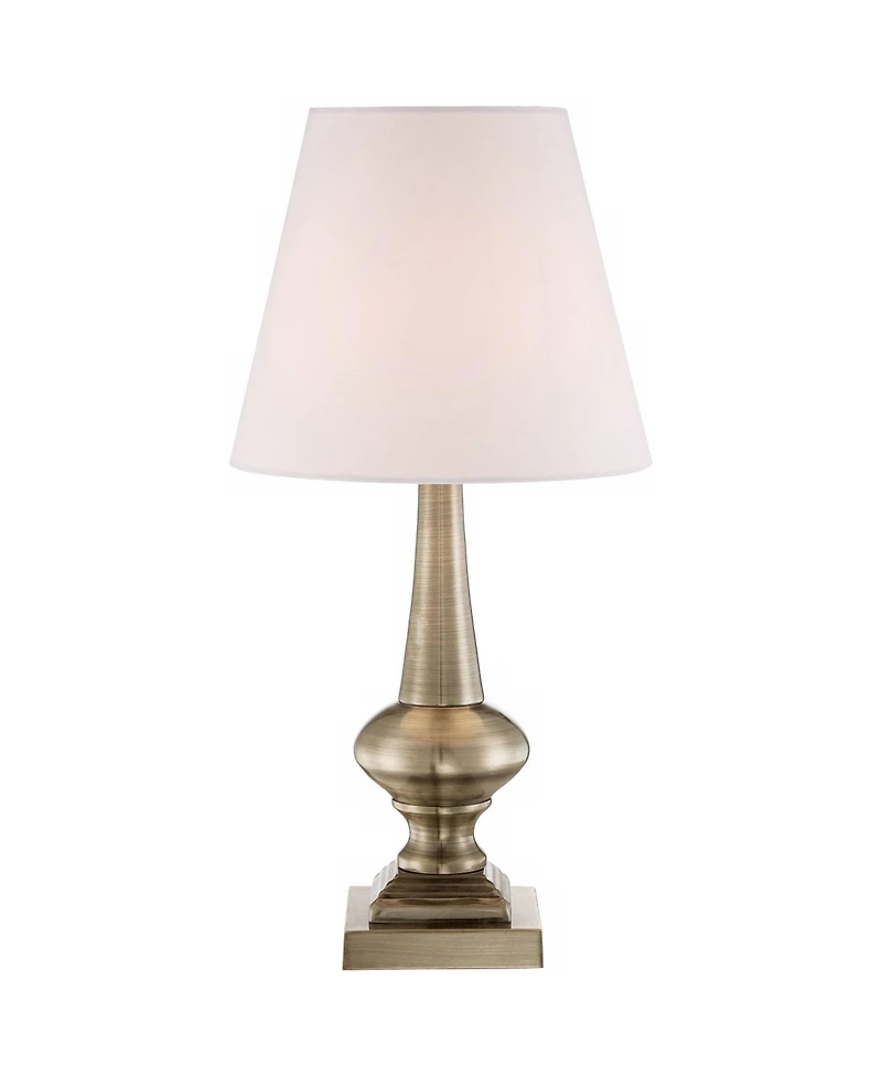 Traditional Glam Accent Table Lamp 19" High Antique Brass Gold Metal Crisp Touch On Off White Empire Shade for Living Room Bedroom House Bedside