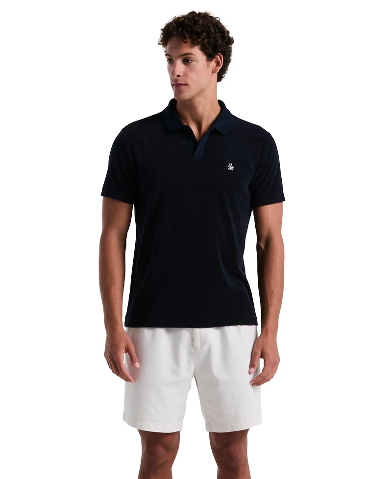 Original Penguin Men's Slim Fit Short Sleeve Terry Open Collar Polo Shirt