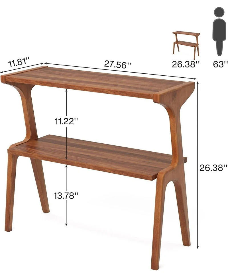 Tribesigns Narrow End Table for Living Room, 2-Tier Slim Sofa Side Table with Solid Wood Legs, Bedside Table, Nightstand for Bedroom
