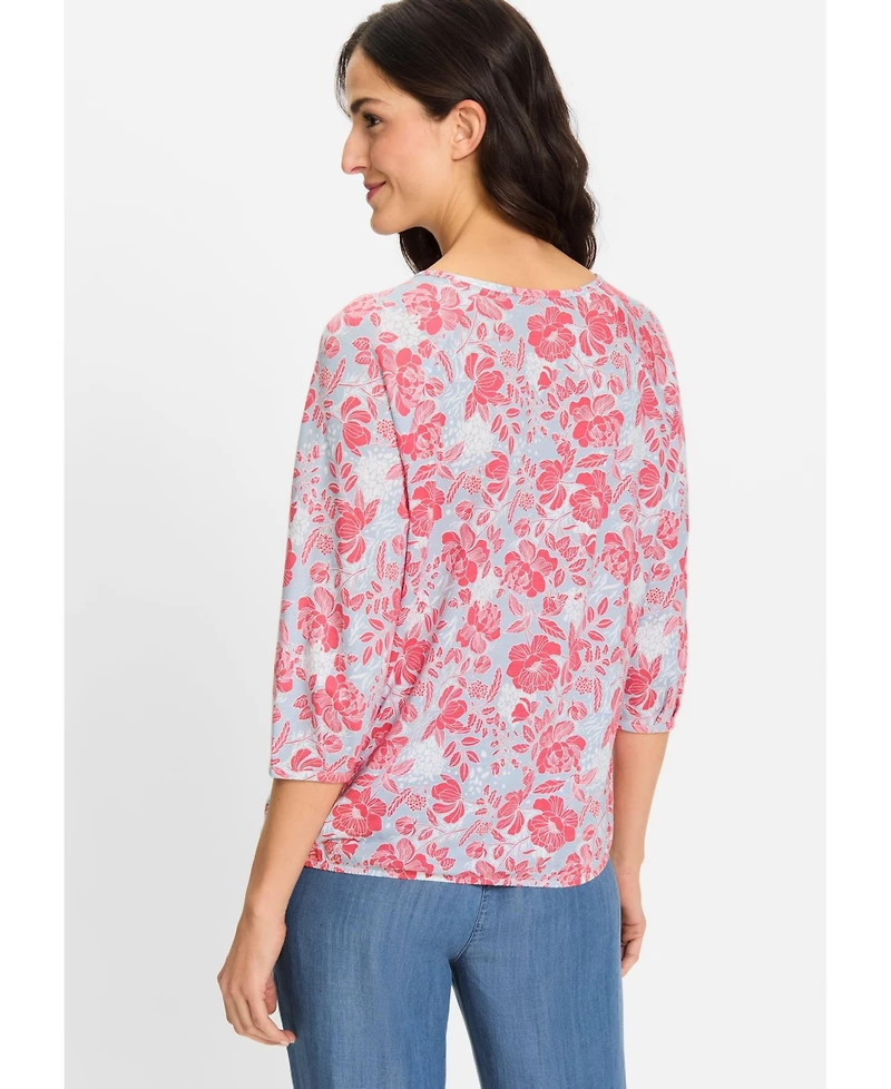 Olsen Women's Prairie Floral Keyhole Neck T-Shirt