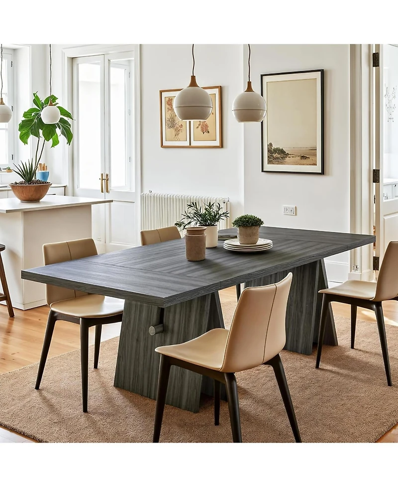 Tribesigns Modern Dining Table for 6 People, 63" Rectangular Dining Room Table, Wooden Kitchen Furniture with Heavy Duty Bas, Grey