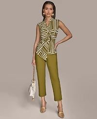 Donna Karan New York Women's Sleeveless Printed V-Neck Top
