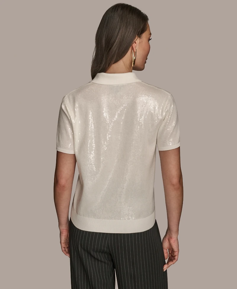 Donna Karan New York Women's Short-Sleeve Sequined Knit Polo