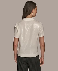 Donna Karan New York Women's Short-Sleeve Sequined Knit Polo