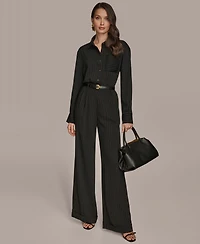 Donna Karan New York Women's Pinstripe Wide-Leg Belted Pants, Regular & Petite