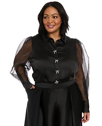 Muse Plus Bow-Trim Bishop-Sleeve Blouse