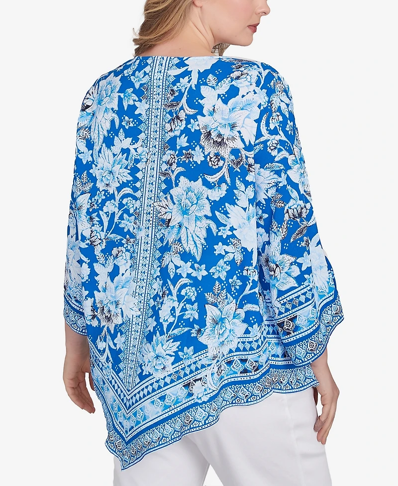 Ruby Rd. Plus Bohemian Batik Floral Border Print Crepe Tunic Top