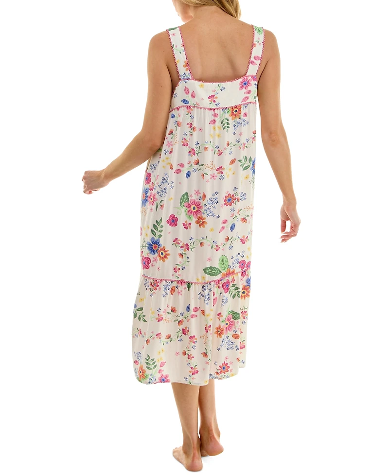 Roudelain Women's Printed Tiered Cami Sleep Dress