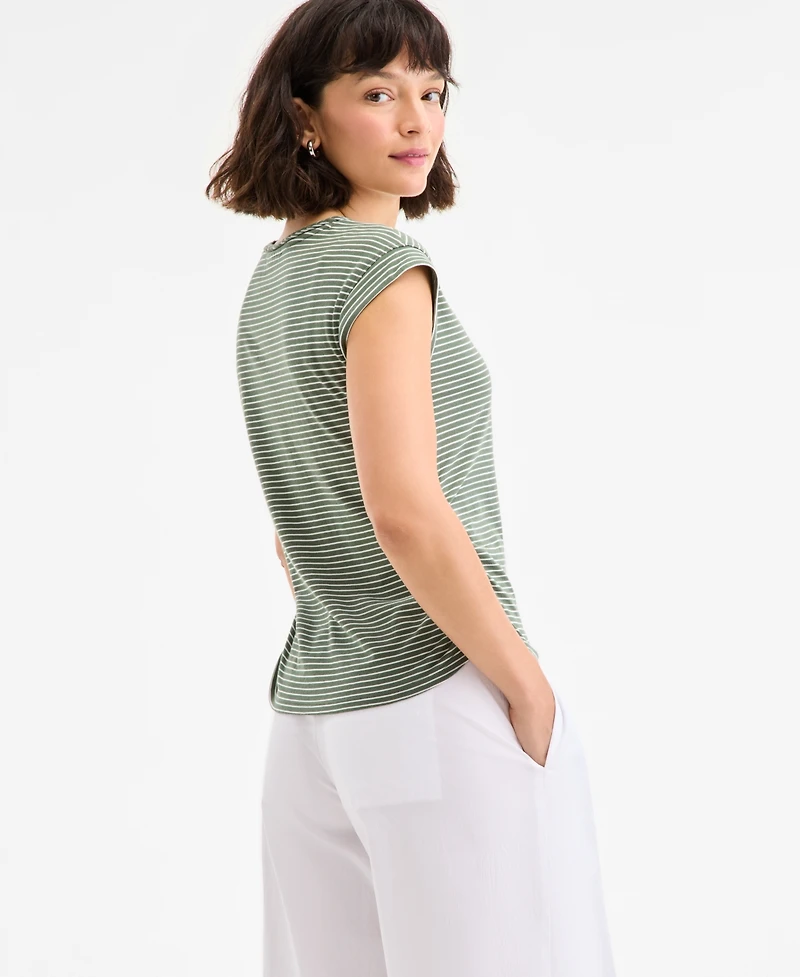 On 34th Women's Braided-Neck Crewneck T-Shirt, Exclusively at Macy's
