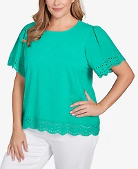 Ruby Rd. Plus Embroidered Sleeve Solid Top